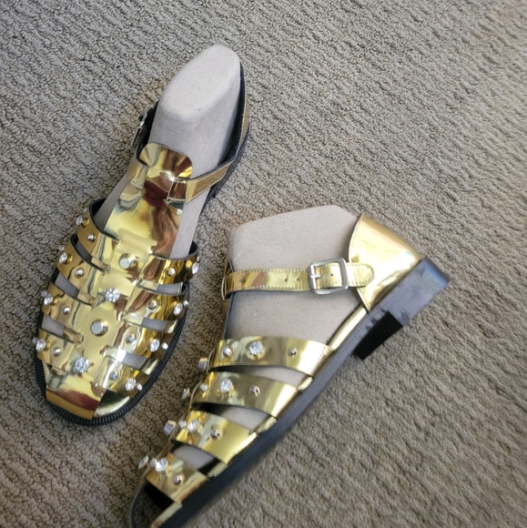 Sandro Gold Studded Fisherman Greek Strappy 39 - Picture 2 of 12